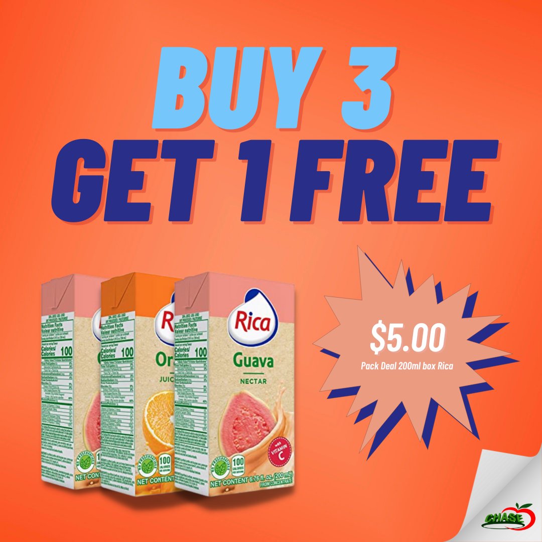 CEsupermarket's tweet photo. Buy 3 Get 1 Free 
Rica 200ml 
Check it out Today at Chase Supermarket! https://t.co/sfz7nHLLSU
