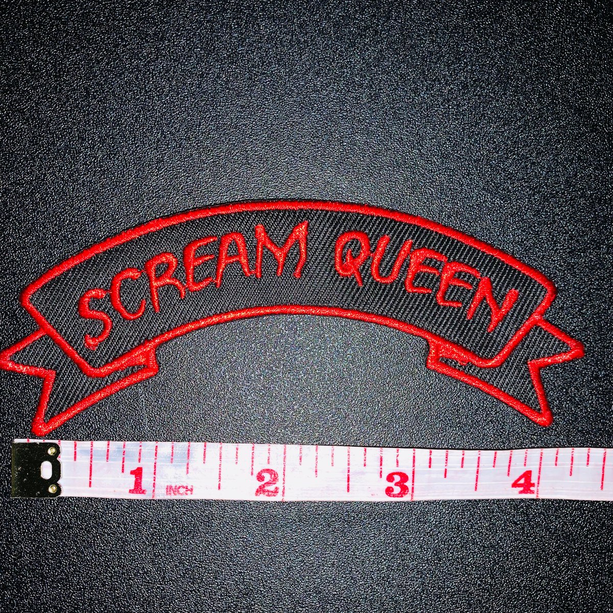 TiendaOscura's tweet photo. Scream Queen Iron on Patch for clothing, accessories - red banner, patch for jacket, Red and Black Embroidery https://t.co/KrJunVvMMk
 #BlackEmbroidery #ForJacket https://t.co/ctW7RNX1i4