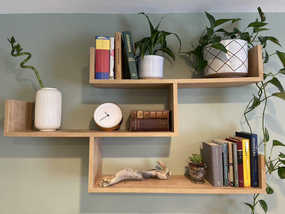 TheDeclanWilson's tweet photo. I live in a tiny Baltimore row home with my wife and two (soon to be three) kids. We recently installed these shelves above my desk (which sits in the corner of our living room) to make it feel more like a comfy writing space. Pretty happy with it #WritingCommunity https://t.co/LPBCfGBzES