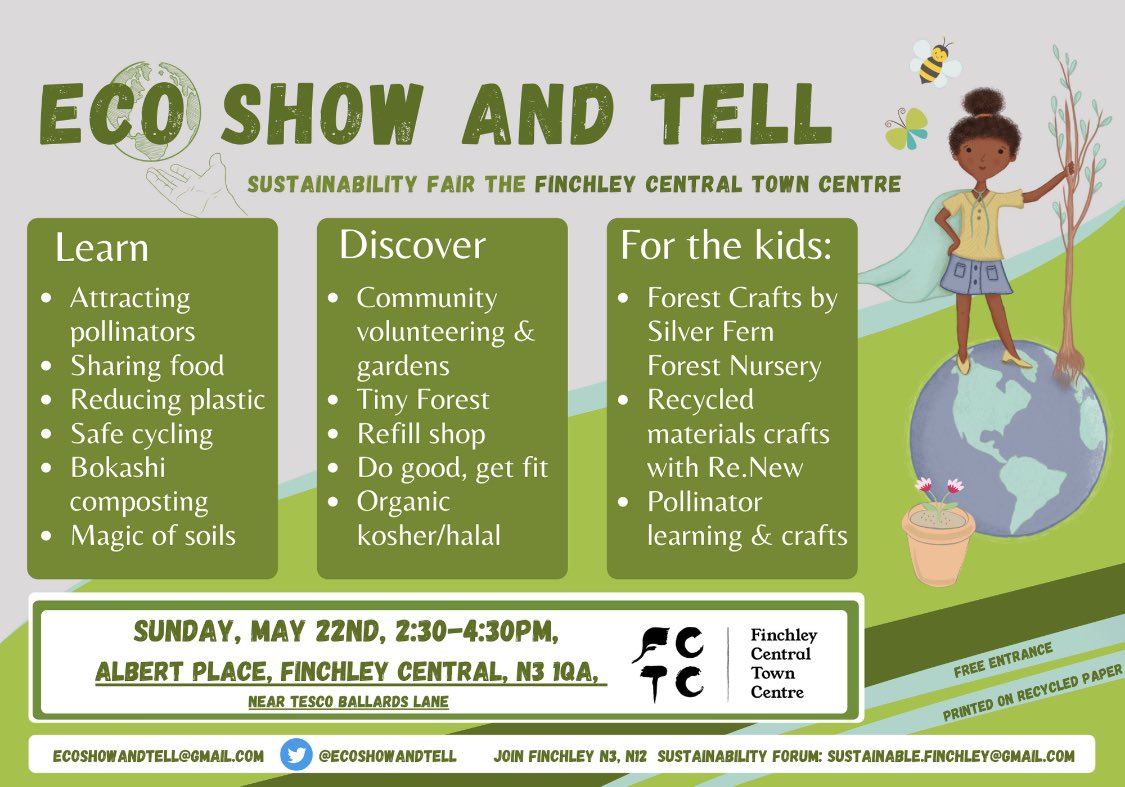 EcoShowandTell's tweet photo. Everything is ready for tomorrow’s eco show and tell at Finchley Central Town Centre N3 1QA next to Tesco Ballard’s Lane. Vegan cakes, local honey and plants, plastic free goods, free children’s activities (forest, pollinator and planting) &amp; many ways to fight climate change 🌍 https://t.co/7M5jqCrjW5