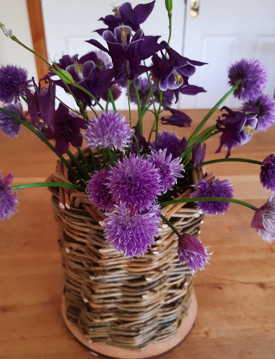 Wordfoolery's tweet photo. This is how I spent my Saturday morning. My first ever bit of basket weaving - a willow vase (there's a jam jar inside for water). With thanks to Helena Golden @thewillowwoman and The Seamus Ennis Centre in Naul @tsecc. #amcrafting https://t.co/Ry0urnf1FF