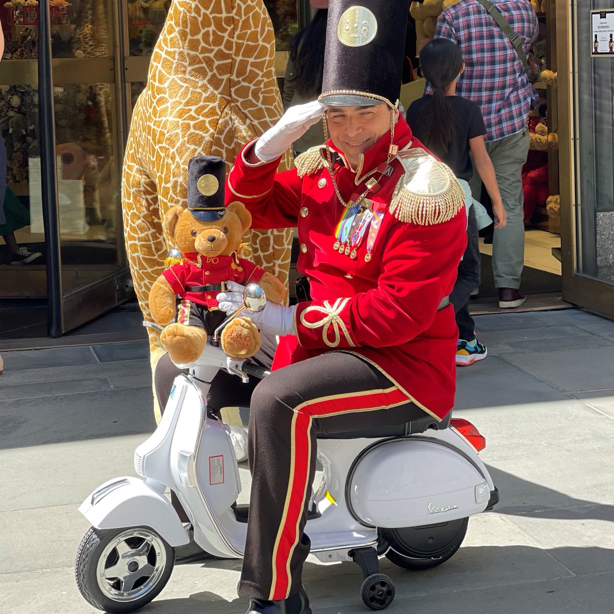 FAOSchwarz's tweet photo. Taking a stroll on this new Vespa scooter! 🛵💨
#FAOSchwarz #Vespa #Scooter #WeekendStroll https://t.co/c1sH0nFIzm
