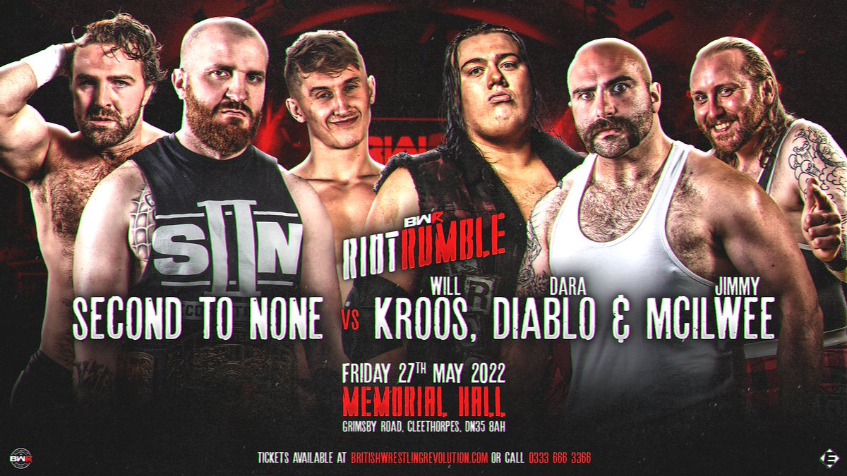 Since their inception, Second To None have dominated BWR - capturing almost every championship there is. At the RIOT RUMBLE they team up to take on the odd thruple of favorites- @willkroos, @DaraDiablo and Jimmy McIlwee. 🎟️ GET YOUR TICKETS HERE! 🎟️ ticketsource.co.uk/bwr