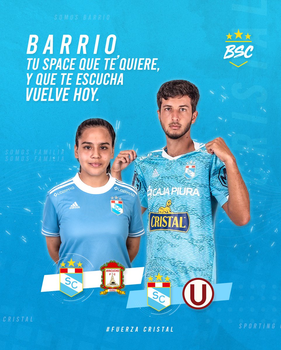 BSCervecero's tweet photo. HOY VOLVEMOS DE NUEVO BARRIO!!!
Desde las 9.30pm* te traeremos todo el análisis de los partidos de Sporting Cristal y Cristal femenino junto a @lbdfo_1975 , ya sabes actualiza tu app y participa esta noche en #BSCSpace ⭐️⭐️⭐️
*Sujeto a variaciones https://t.co/3wdn1niV8H