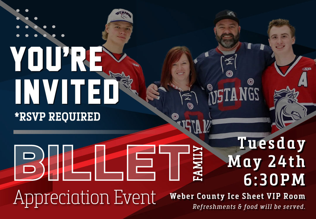 OgdenMustangs's tweet photo. Attention Mustang Fans. You are all invited, ﹡RSVP is required. Join us to celebrate all those who have “Made a Difference”. Date: Tuesday May 24th | Time: 6:30 pm | Location: Weber County Ice Sheets - VIP Room | To RSVP go to: https://t.co/4b6v5kqndA https://t.co/xfhvCHydhE
