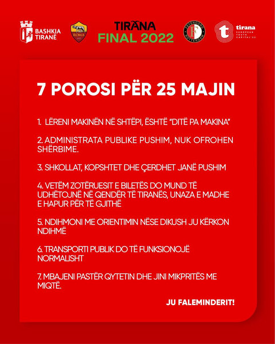 erionveliaj's tweet photo. 7 porosi per nje finale perfekte #UECL 

@ASRomaEN vs. @Feyenoord #ROMFEY #RoadToTirana 🇦🇱🇮🇹🇳🇱⚽️🏆 https://t.co/7rgBaTJvZw