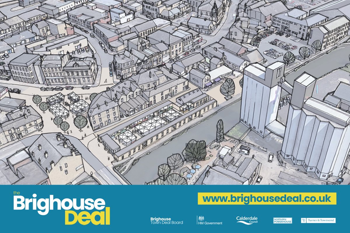 BrighouseDeal's tweet photo. The new market will complement the Canalside &amp; Thornton Square project:

🔵 Improved links between the canal, market and town centre
🔵 Community and events hub in Thornton Square
🔵 Accommodating events, parades &amp; more pop-up market stalls.

More - https://t.co/kjweEytS6r https://t.co/IjGkEP5z9E