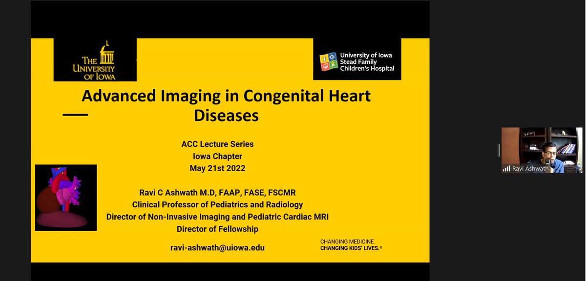Happening now! Talk on Advanced imaging in congenital heart disease by Dr. Ravi Ashwath <a href="/RaviAshwath1/">Ravi Ashwath</a>
#IowaACCLectures #ACCFIT #ACCEarlyCareer #letslearncardiology
<a href="/ACCinTouch/">American College of Cardiology</a>
<a href="/SCMRorg/">Society for Cardiovascular Magnetic Resonance</a>
<a href="/Heart_SCCT/">Heart_SCCT</a>