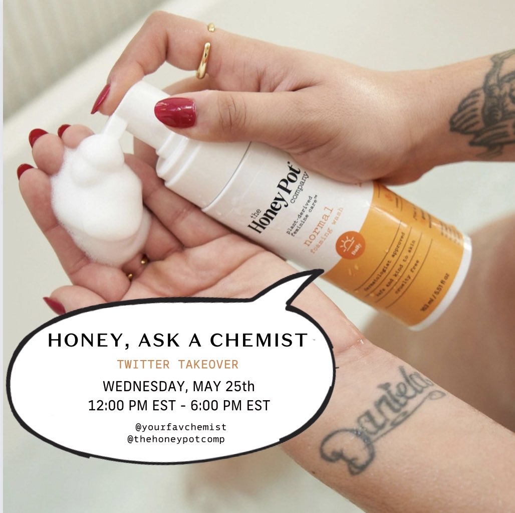 The Honey Pot Co (@thehoneypotcomp) on Twitter photo Y’all got questions on our wash formula, we’ve got answers with <a href="/yourfavchemist/">My name is pronounced (Aye-Lee-Awn)</a>. Use #honeyaskachemist to chat with a formulation chemist with 10+ years of experience and licensed esthetician.
🗓 Take over on Wednesday, 5/25 from 12 - 6 PM EST Y’all got questions on our wash formula, we’ve got answers with <a href="/yourfavchemist/">My name is pronounced (Aye-Lee-Awn)</a>. Use #honeyaskachemist to chat with a formulation chemist with 10+ years of experience and licensed esthetician.
🗓 Take over on Wednesday, 5/25 from 12 - 6 PM EST