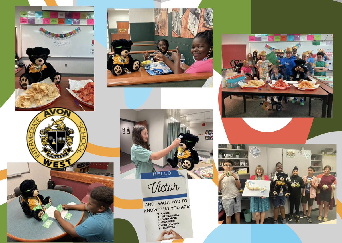AvonISWest's tweet photo. Victor had a fabulous day of travels  at AIS West! He was busy planning a celebration for a special student, playing math games, checking his brain state, eating lunch w great friends, checking his temperature as he passed through the nurses office &amp;so much more! @aef_avonschools https://t.co/wAPSOERLh9