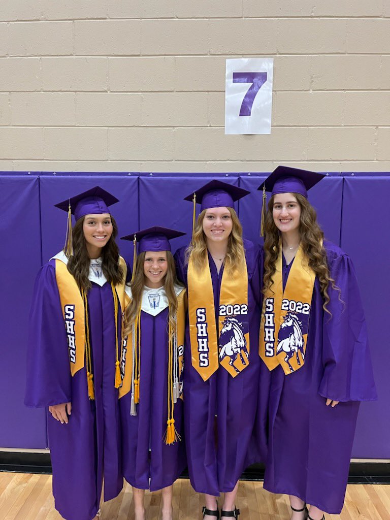 Congrats to our four volleyball seniors graduating today! We will miss every single one of you, what an impact you had in your four years at Spring Hill! Congrats girls! 🎓💜💛