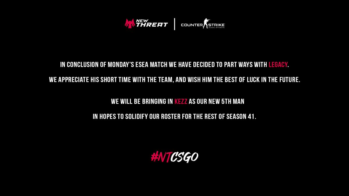 NewThreat's tweet photo. #NTCSGO Roster Update https://t.co/yQXTVNLSdg
