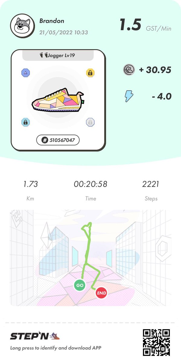 bfassberg's tweet photo. Accidentally made a giraffe while breaking 30 GST for the first time w/ @Stepnofficial 🦒💨 

#RunToRetirement #Move2Earn #stepn #stepnactivationcode #Crypto #nft #nfts #nftcommunity https://t.co/mCTD402q04