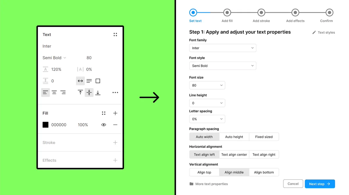 Screenshot of Figma’s interface on the left, and an oversimplified version of it on the right