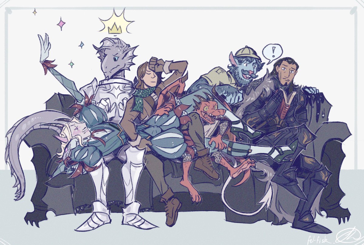 somewhat chaotic group portrait of the Wanderers (also known as "The Senate", when the need arises), my party in Curse of Strahd >:) !! 

ft. coincidence, nova, andromeda, dazzle, bristlebean &amp; wolfgang 

🧛✨
#dnd #CoS