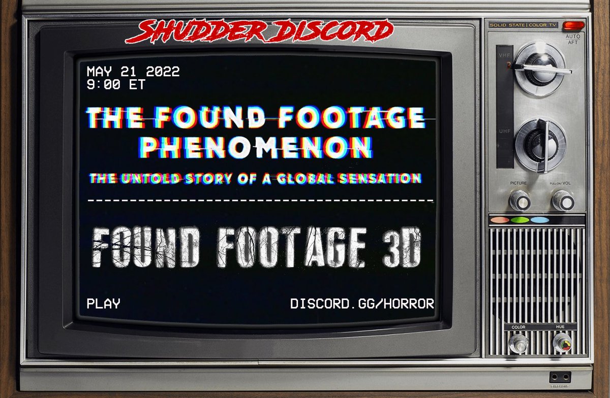 Shudder Discord (@discordshudder) on Twitter photo We have a night of found footage starting at 9ET with the new <a href="/Shudder/">Shudder</a> original <a href="/SarahAppleton_/">Sarah Appleton</a> and @Phill_Escott’s THE FOUND FOOTAGE PHENOMENON followed by @stevendegennaro’s FOUND FOOTAGE 3D!
Chillax with us here - discord.gg/horror
<a href="/FoundPhenomenon/">The Found Footage Phenomenon</a> <a href="/FoundFootage3D/">Found Footage 3D</a> We have a night of found footage starting at 9ET with the new <a href="/Shudder/">Shudder</a> original <a href="/SarahAppleton_/">Sarah Appleton</a> and @Phill_Escott’s THE FOUND FOOTAGE PHENOMENON followed by @stevendegennaro’s FOUND FOOTAGE 3D!
Chillax with us here - discord.gg/horror
<a href="/FoundPhenomenon/">The Found Footage Phenomenon</a> <a href="/FoundFootage3D/">Found Footage 3D</a>