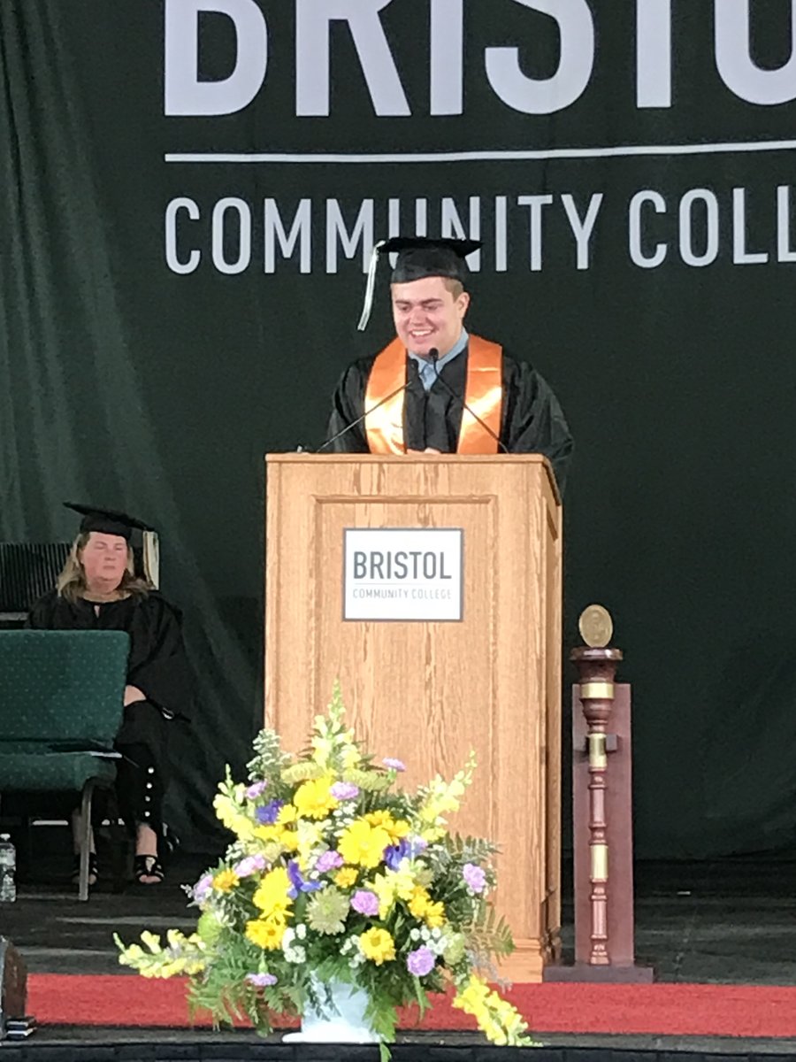 BristolCC's tweet photo. Bristol’s Class of 2022 Salutatorian Kevin England and Valedictorian Victoria Perry address the audience! #bristolgrad22 https://t.co/0LGXiotIQr