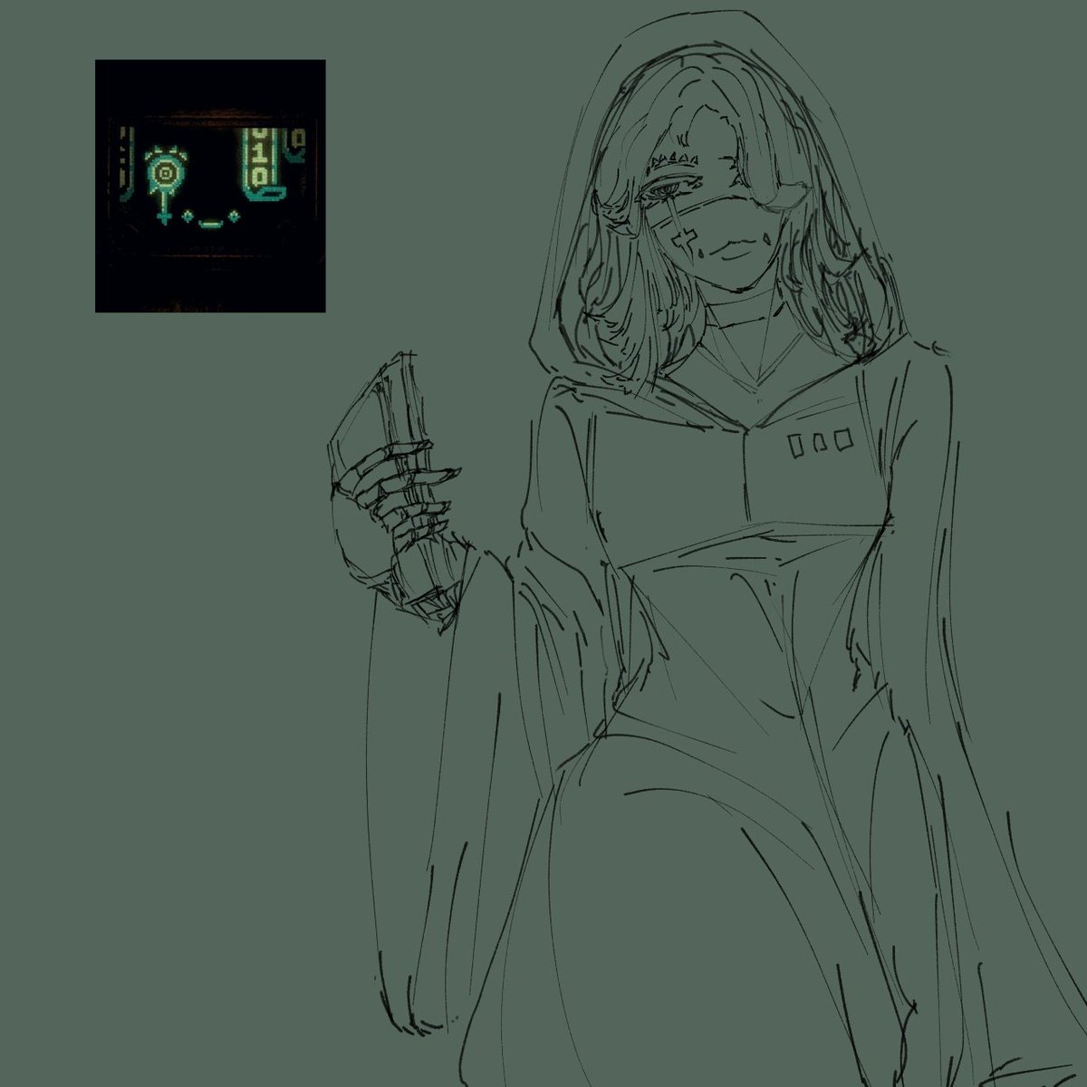 Yangnyeom6's tweet photo. Wip sketch of uberbot p03 Archivist in humanoid version I just had a thought of drawing her like this way-

#Inscryption #p03 #P03 https://t.co/gTKLy3SYNU