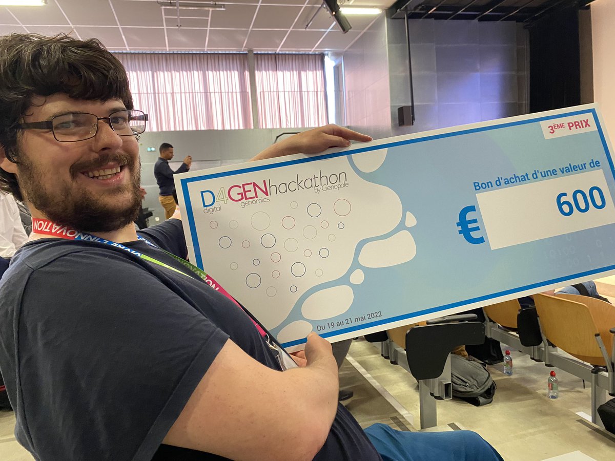 GenoLabgem's tweet photo. Congratulations @GUILLAUMEGAUTRE @jpjarnoux for your 3rd place at the #D4GEN hackathon @Genopole @GenoUMR_GM https://t.co/KQlZEqpExN