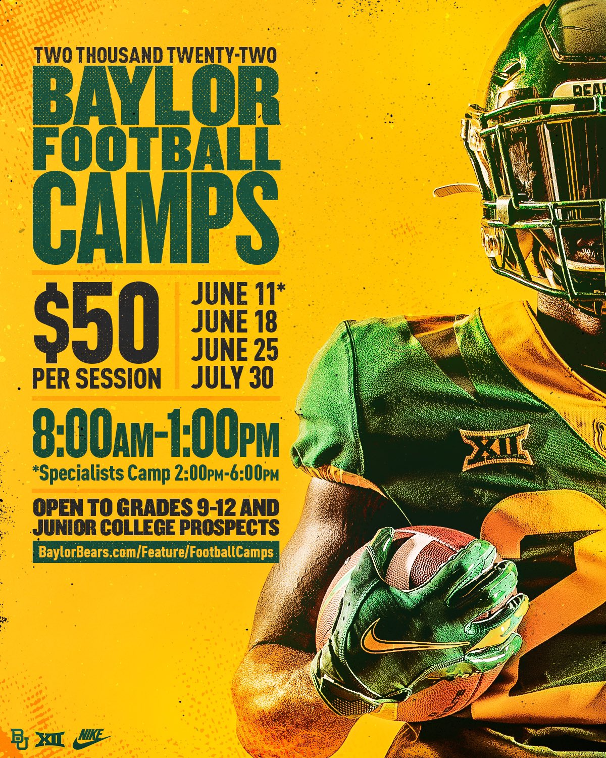 Baylor Football on Twitter "3️⃣ weeks until camp begins! Register ️