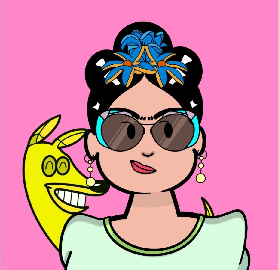 I'm so proud to hold this NFK! If you haven't checked out <a href="/NftFrida/">NFK (Non-Fungible Frida Kahlo) MINTING NOW!!!</a>, GO NOW. This project has helped me learn more about Frida Kahlo and the importance of keeping her legacy alive as an artist and a strong female role model.