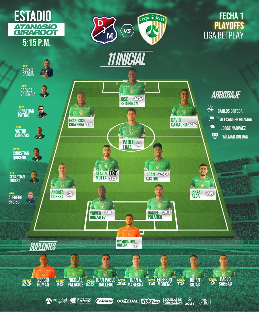 InterBogOficial's tweet photo. 🏆Fecha 1 - Cuadrangulares🏆

Nuestro XI inicialista 🆚 @DIM_Oficial

#EquidadMiPasión💚 
@Equidadfutbol https://t.co/xf9BcyENTW