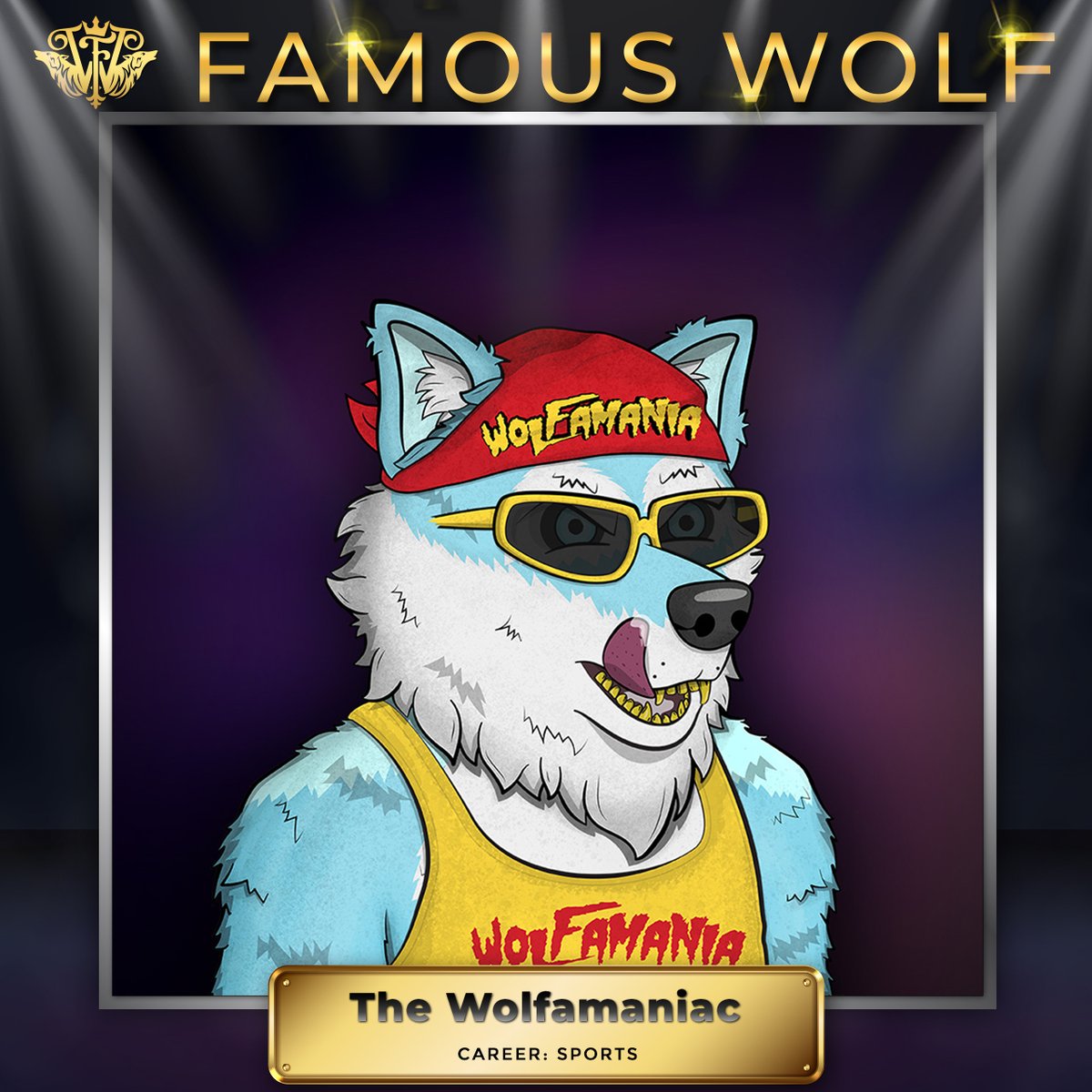 Have you met The Wolfamaniac?
This 1/1 is our tribute to <a href="/HulkHogan/">Hulk Hogan</a>, who is without doubt, one of the most globally recognized sports super star. This unique 1/1 wolf will be available for some lucky person to mint as part of the #FamousWolfClub collection.