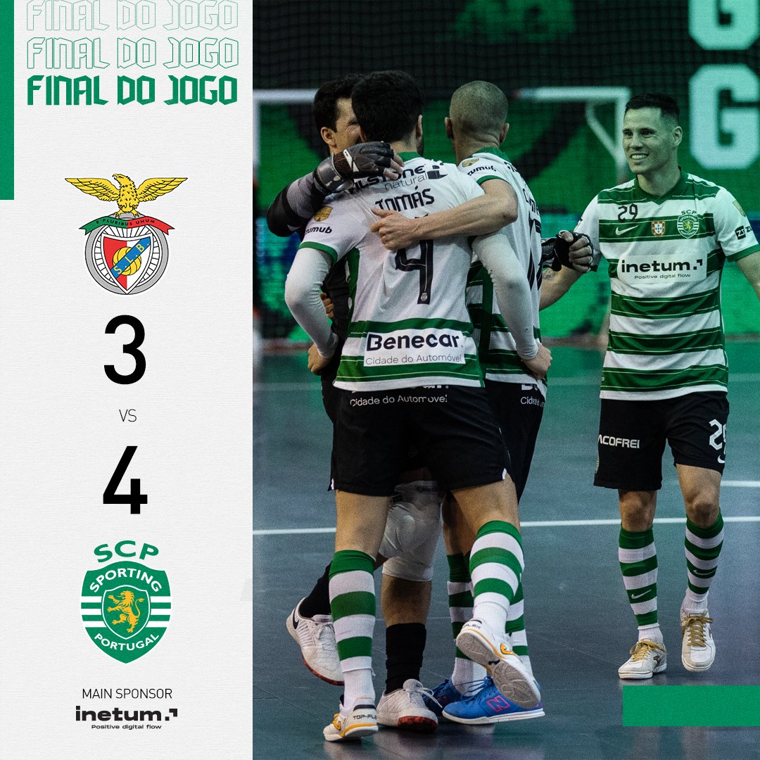 SCPModalidades's tweet photo. #FutsalSCP | ⏹️ FINAL DO JOGO: 

A TAÇA É NOSSA!!! 🏆 Os Leões vencem o SL Benfica por 3-4 e conquistam a Taça de Portugal pelo 4.º ano consecutivo! 🙌🟢⚪

⚽ @Tpaco_4 (2), Erick Mendonça e Esteban Guerrero
#SLBSCP  #TaçaDePortugal https://t.co/VcEXQegIjl