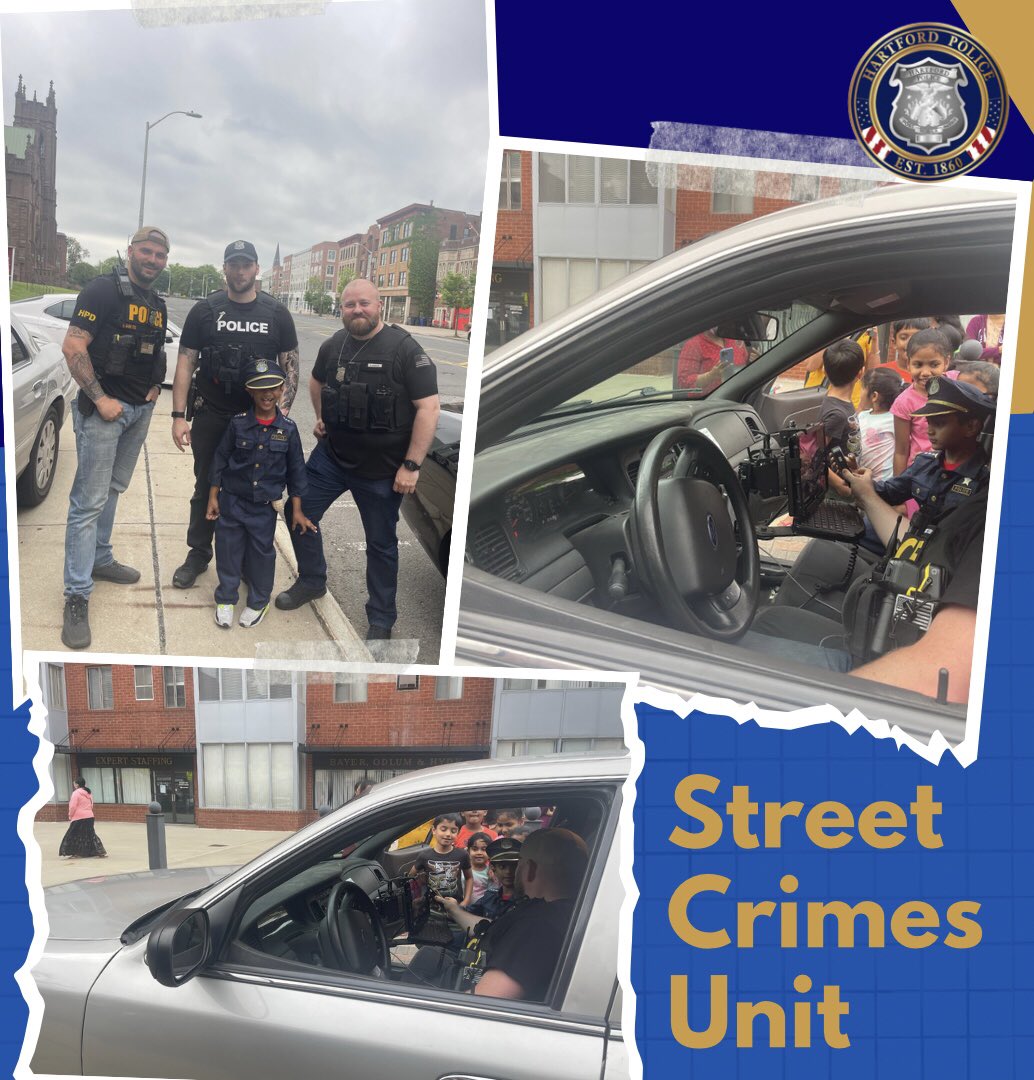 HartfordPolice's tweet photo. Street Crimes Unit is on patrol and they made a few friends. Enjoy the warm weather Hartford. #HPD #Citycops #crownvictoria #Hartford https://t.co/ZaLx66Zian