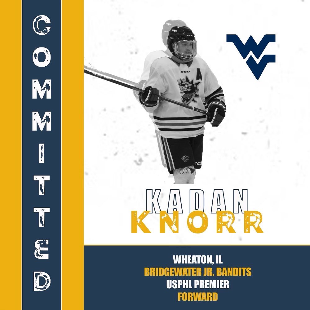 WVUD1Hockey's tweet photo. Welcome to Morgantown, Kadan Knorr!

Kadan comes to us from Wheaton, IL and the @BwtrBandits of the @USPHL, where he tallied 6G-27A-33P in 39 GP this past season. The 5’11 forward also reunites with former Bandit and rising sophomore, Patrick Graham.

#LetsGo #TimeToClimb https://t.co/Efl9bhFqkn