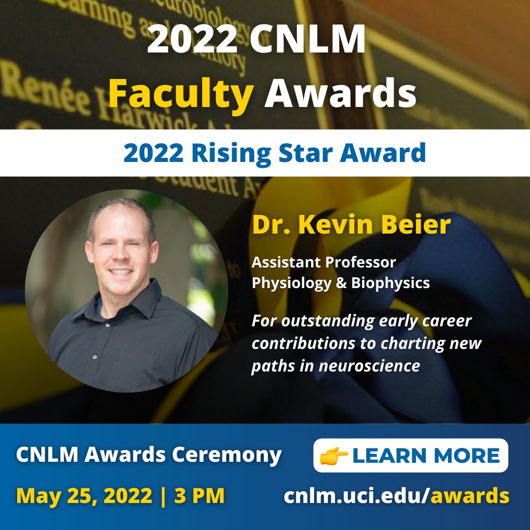 We're excited to introduce our faculty fellow awards recipients! Dr. Kevin Beier is a recipient of the 2022 Rising Star Award. Thank you Dr. Beier for your outstanding early career contributions to charting new paths in neuroscience.