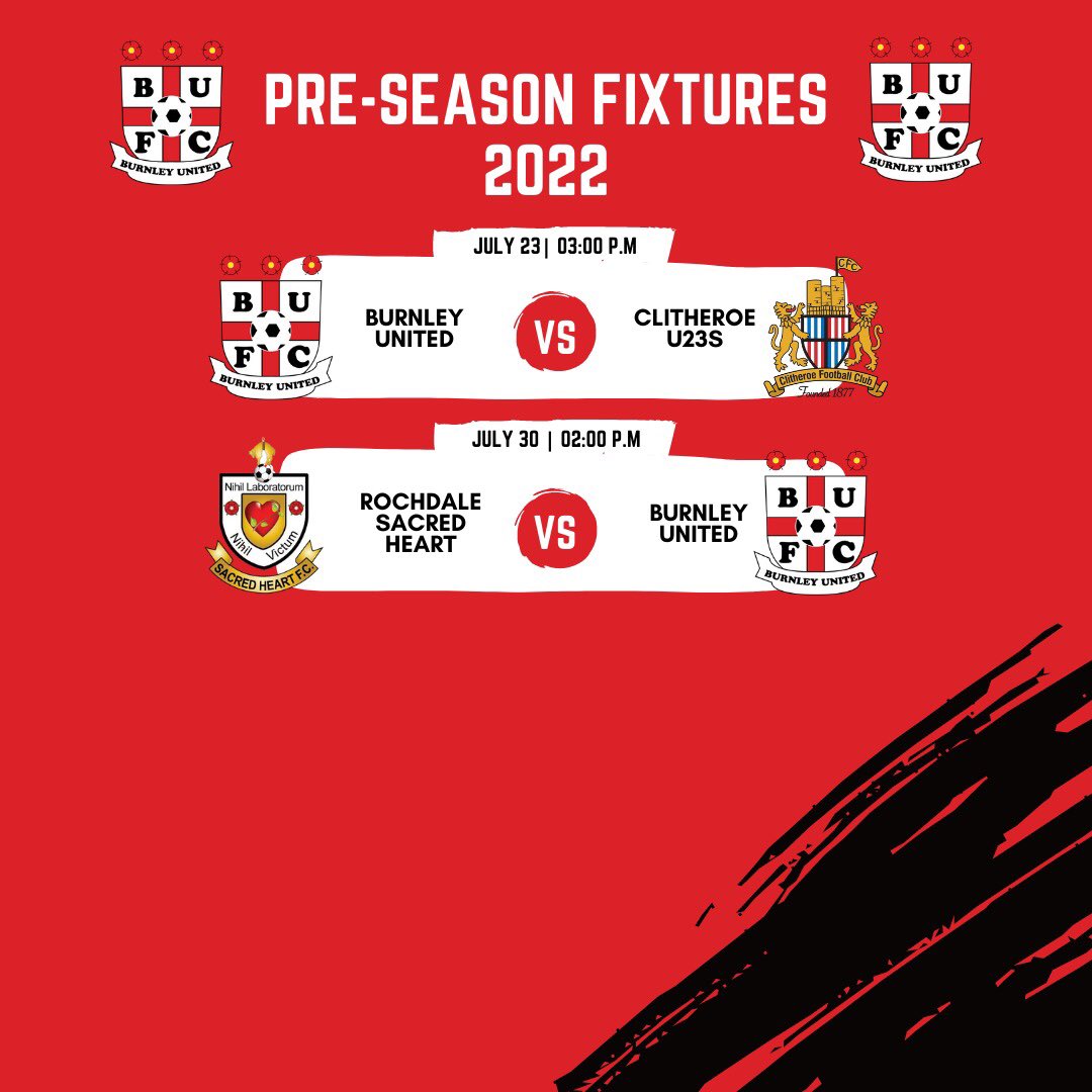 BurnleyUnited's tweet photo. Pre-season all sorted now, bring on the new @westlancsleague season !
@Padiham_FC
@BreightmetUtdFC
@CheadleNomads
@heyside_fc
@ClitheroeFC U/23’s
@SacredHeartFC
#inittogether
#utbu https://t.co/TOVOtvw3lh