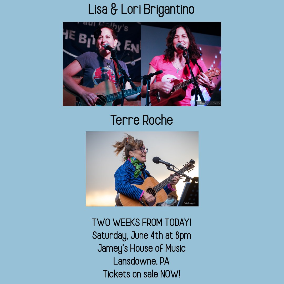 2 weeks from today 6/4 - I'll be doing a co-bill w/ @lisabrig &amp; @loribrig at <a href="/Jameyshouseofm1/">Jameyshouseofmusic</a> - Tickets on sale NOW!:  jhom.ticketleap.com/brigantino-roc…. Hope to see you at the show! #TheRoches #threepartharmony #singersongwriters #folkmusic #Phillymusic #Phillylivemusic #originalsongs
