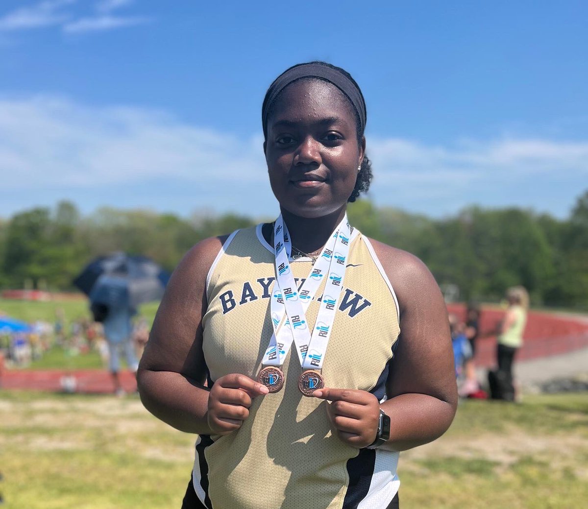 BVBengals's tweet photo. It was the hottest day of the new year but @bayviewacademy track and field was still able to bring home some bling! I think we need a bigger trophy case! #WErBENGALS🐯 https://t.co/vsSbh3KNfb