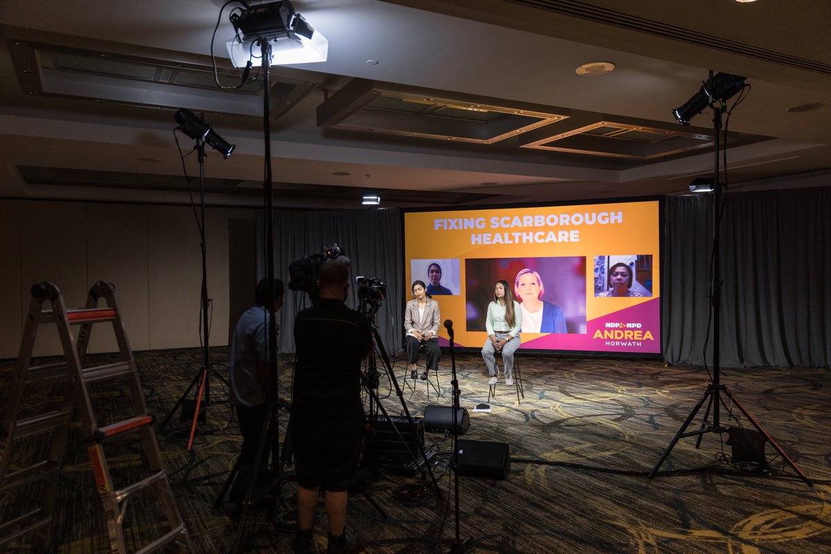 AndreaHorwath's tweet photo. Nothing could stop me from joining @DolyBegum and @VeronicaJONDP to share our plan to get Scarborough it’s fair share in health care this morning!

Together we’re going to fill Scarborough’s 186 nurse vacancies &amp; add 1,200 new nurses over our first term. #StrongReadyNDP #ONpoli https://t.co/eMhv71Hjfy