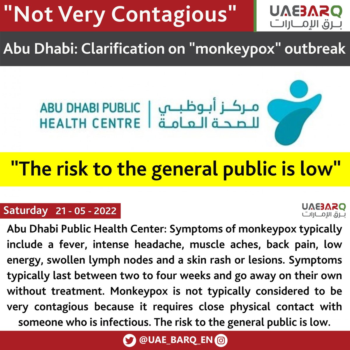 UAE_BARQ_EN's tweet photo. #AbuDhabi: Clarification on "#monkeypox" outbreak.

#UAE_BARQ_EN https://t.co/lK5uqKQEbH