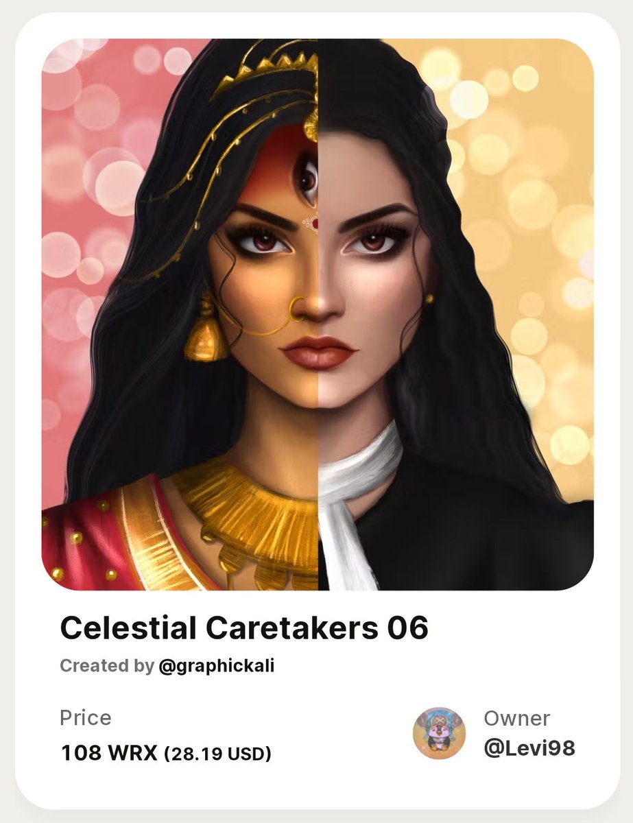 graphic_kali's tweet photo. Sold the last piece of the collection "Celestial Caretakers"🤩
I’m so grateful @ levi98 🙌
#NFTs  #NFTCommumity @WazirXNFT @NFTHindustani 
https://t.co/kxW1DRsiyn https://t.co/XcLPL1LiXW