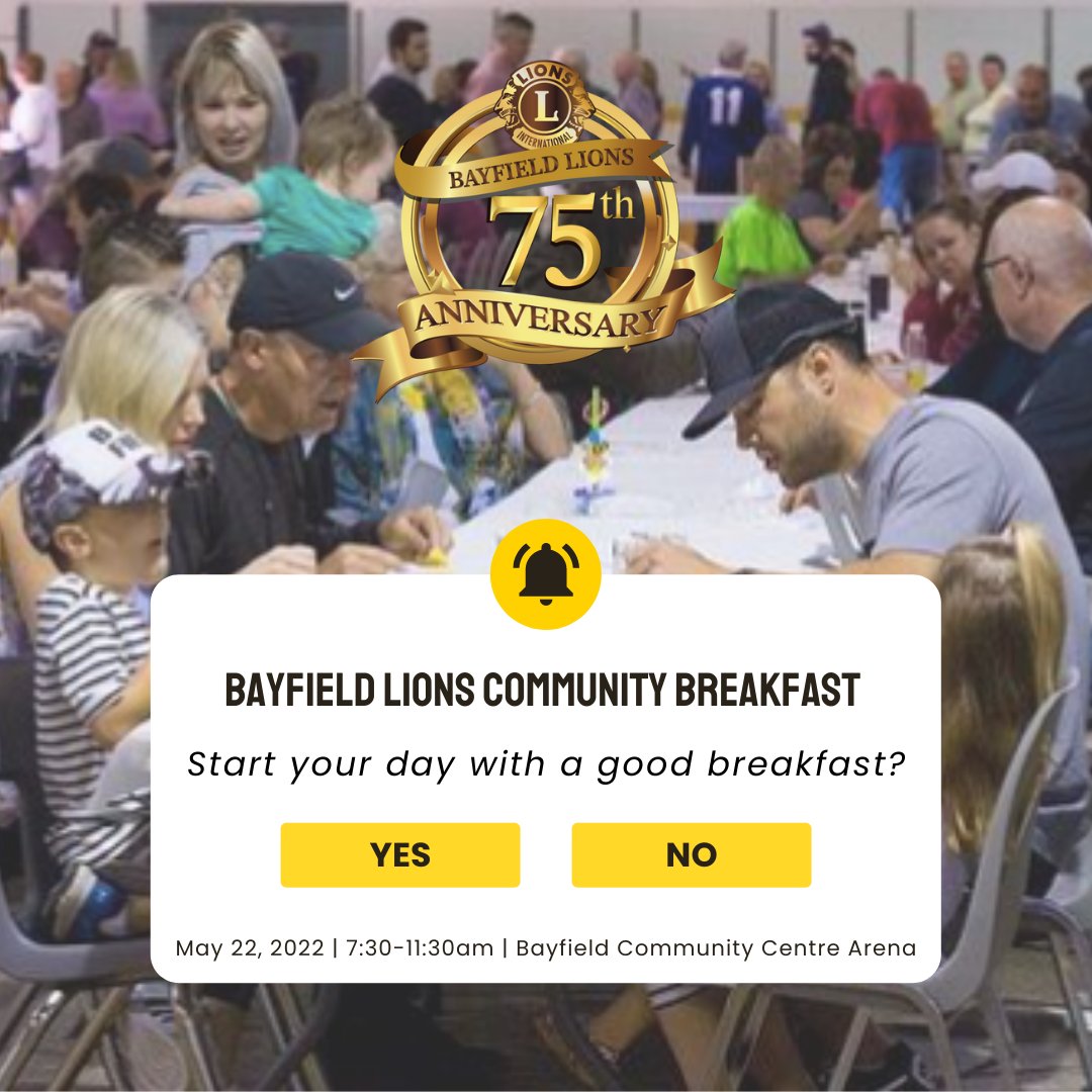 Ready to start your day with a good breakfast? Tomorrow is the day! You're guaranteed to have a good time with good people and good food! The Bayfield Lions ANNUAL COMMUNITY BREAKFAST is tomorrow on Sunday, May 22nd 7:30 - 11:30 AM at the Bayfield Community Centre Arena!🍳🥞