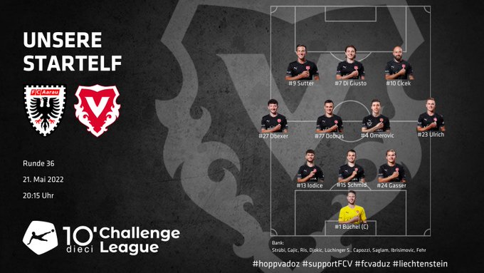 Unsere Startelf heute gegen den @FCAARAU
#hoppvadoz #supportFCV #fcvaduz #AARVAD