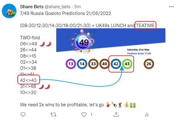 share_bets's tweet photo. 42<>43 BOOM💃🍾🕺💰💵
#KZNFloods | #SBBookFair | Zweli Mkhize | #justicefornamhla | #monkeypox | Kaizer Chiefs | #BillGatesBioTerrorist | Mthatha | Durban | Standard Bank https://t.co/13jXyZKQOr