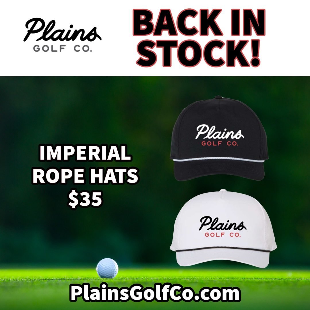 PlainsGolfCo's tweet photo. 🚨ROPE HATS ARE BACK IN STOCK🚨

Head over to https://t.co/0P54t3Sw6k to get yours now! Remember, all items are 18% off until Sunday! 🏌🏽‍♂️⛳️ https://t.co/B7DX9fXOH3