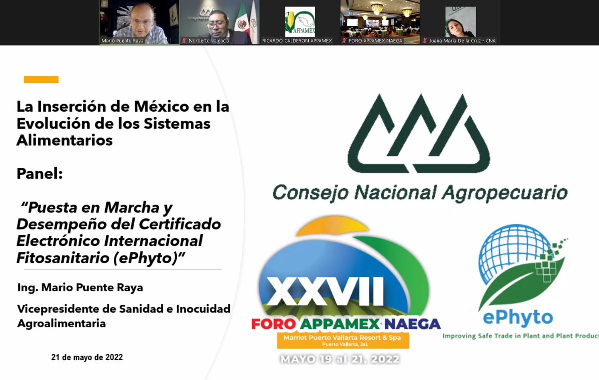 NorbertoValU's tweet photo. Exitosa participación en el XXVII Foro #APPAMEX NAEGA 2022, en la que el VP de Sanidad e Inocuidad Agroalimentaria del @CNAgropecuario @MarioPuenteR, y un Servidor, expusimos el tema de #ePhyto y el proyecto conjunto para un #SIPROF a través de los procesos de la #NAPPO 🌱🌾 https://t.co/vTdn1JddRb
