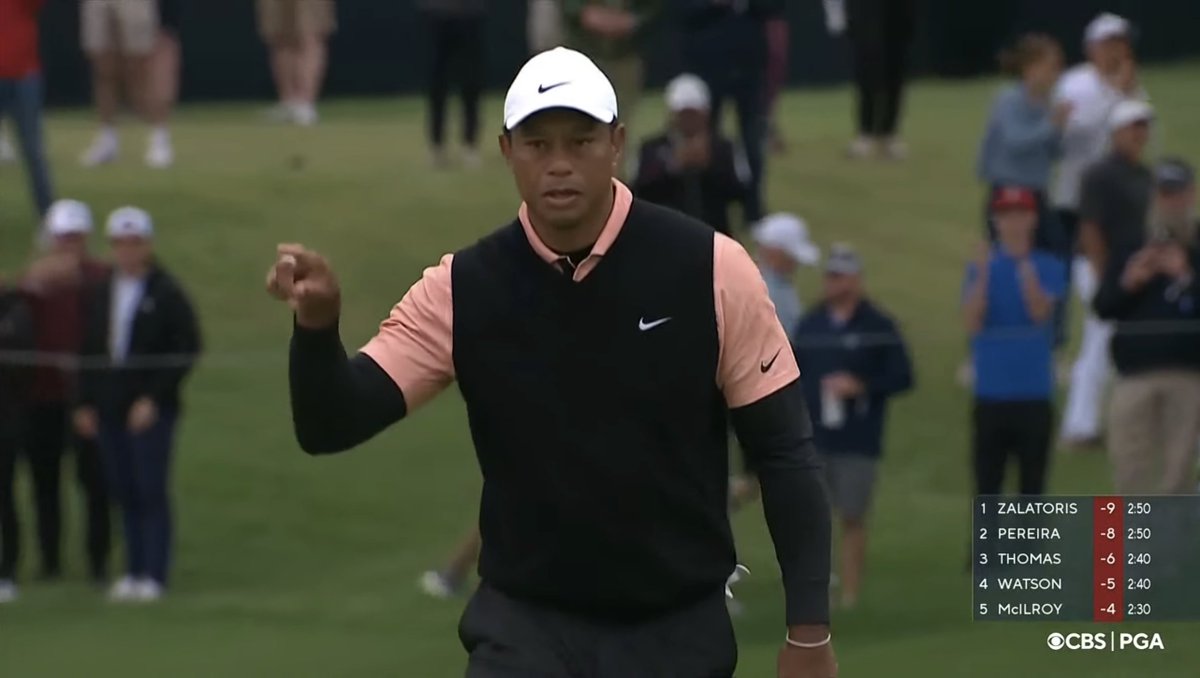 KylePorterNS's tweet photo. Tiger after his first birdie of the day to move him to T75. 😂 https://t.co/mEgmWhyNZ6