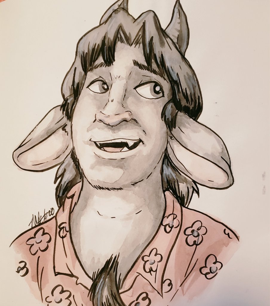 smittygirl's tweet photo. It's the weekend, time for an original character! 2020: This is Mundo, a chimera. #Sketchbox supplies were used: #kuretakezig sumi ink stick, #speedball calligraphy ink & brush fine liners. It's doodly but I love it. #cartoonist #nashvilleartist #traditionalart https://t.co/JylbObgU7x