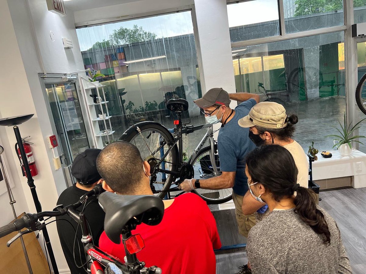 thecornersjt's tweet photo. earnabike workshop….. residents learn to fix and maintain bikes and they get to take home a bike with them. Thank you to our volunteer Arny for being an amazing teacher. #shareandreuse #myhood #bikerepairs #stjamestown https://t.co/R72y17JQAZ