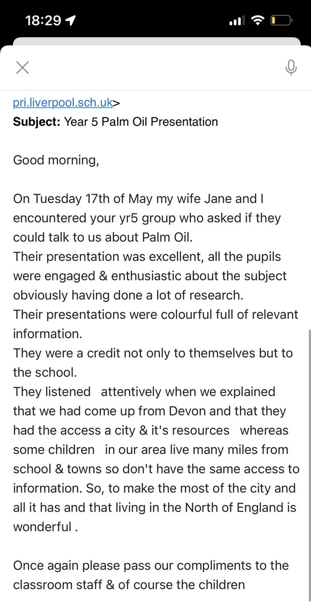 What amazing feedback about our campaign! We are so lucky to live in our wonderful city &amp; have so many people want to listen/support us ⭐️ We are aiming to make Liverpool a #sustainablepalmoilcity 💪🏼🦧🌴 @DirEd_Liverpool <a href="/RSPOtweets/">Roundtable on Sustainable Palm Oil</a> <a href="/chesterzoo/">Chester Zoo</a> <a href="/EducateMag/">Educate Magazine</a> @MayorLpool <a href="/sreddy100/">steve reddy</a>