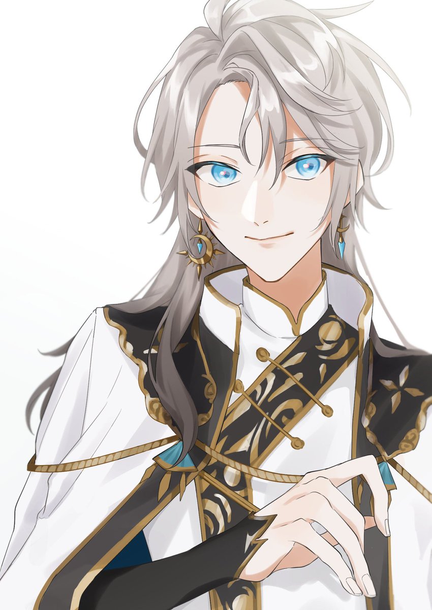 1boy male focus blue eyes solo earrings jewelry long hair  illustration images