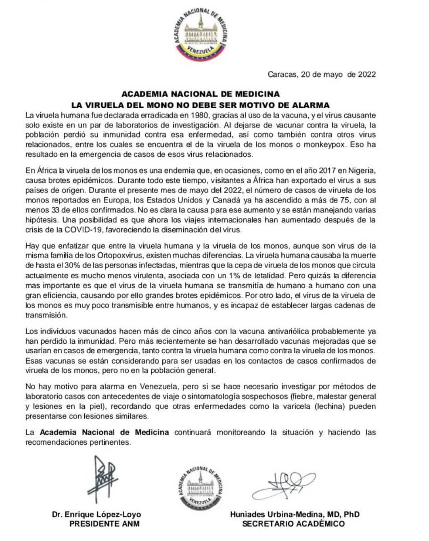 ParroquiaSanAl4's tweet photo. Academia de medicina advierte sobre la peligrosa VIRUELA DEL MONO, está información es cortesía de la red de salud San Alberto Hurtado, Altos de La Vega, Caracas, Vzla.  @ovsalud @bienestarysal20 @infopublicave @centrogumilla https://t.co/OIhCgBFYjy