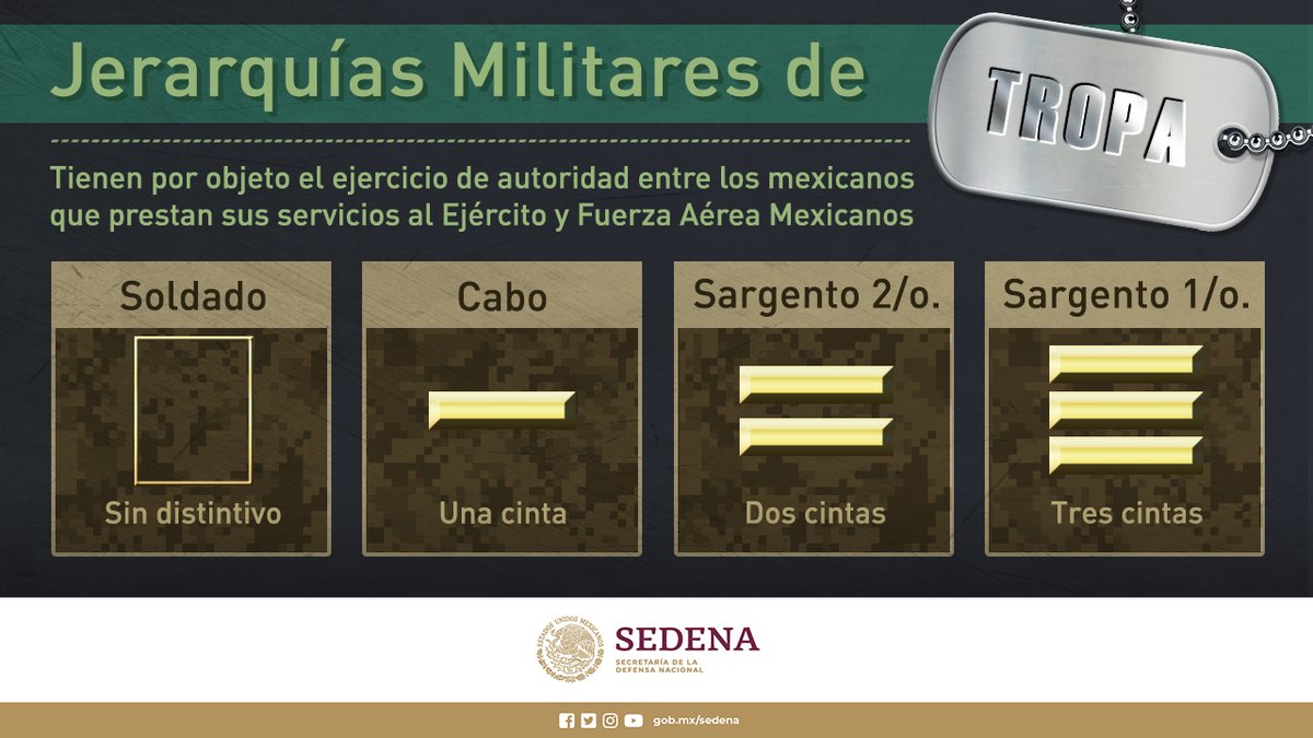 Conoce los grados y jerarquías militares dentro de tu #EjércitoMexicano y la #FuerzaAéreaMx, a través de nuestra página:
gob.mx/sedena/documen…
#UnidosSomosLaGranFuerzaDeMéxico