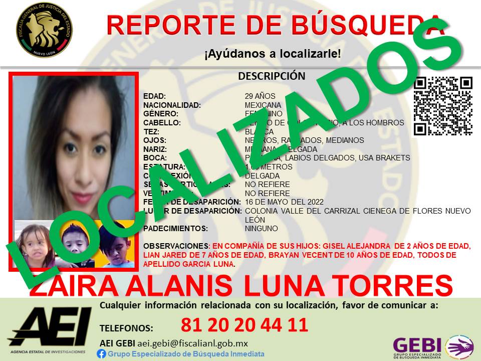 Reporte del Grupo Especializado de Búsqueda Inmediata. Personas localizadas con vida.